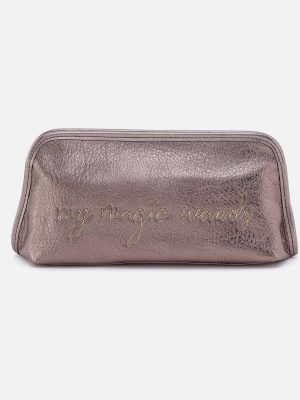Beauty Brush Case in Metallic Leather - Pewter Spur