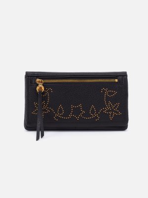 Lumen Continental Wallet in Pebbled Leather - Black With Studs