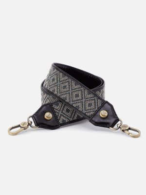 Beaded Guitar Strap in Polished Leather - Black