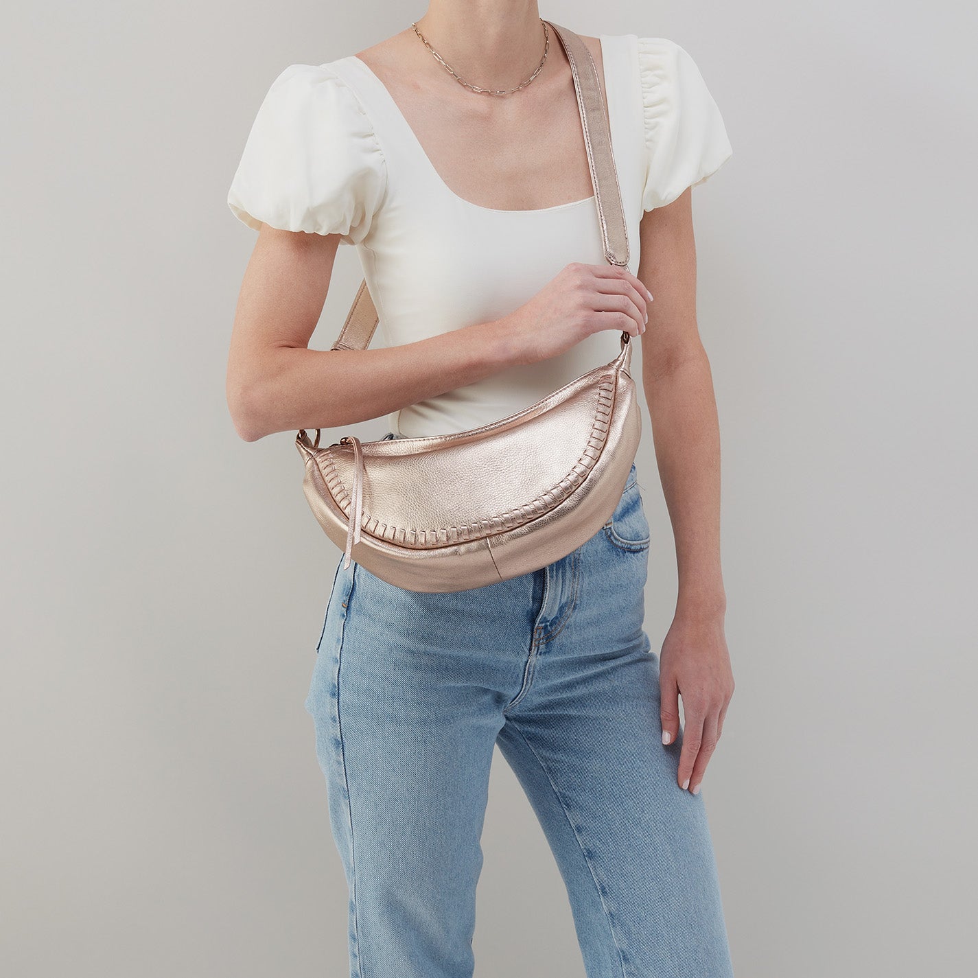 Knox Sling In Metallic Leather - Pink Gold Metallic - Image 2