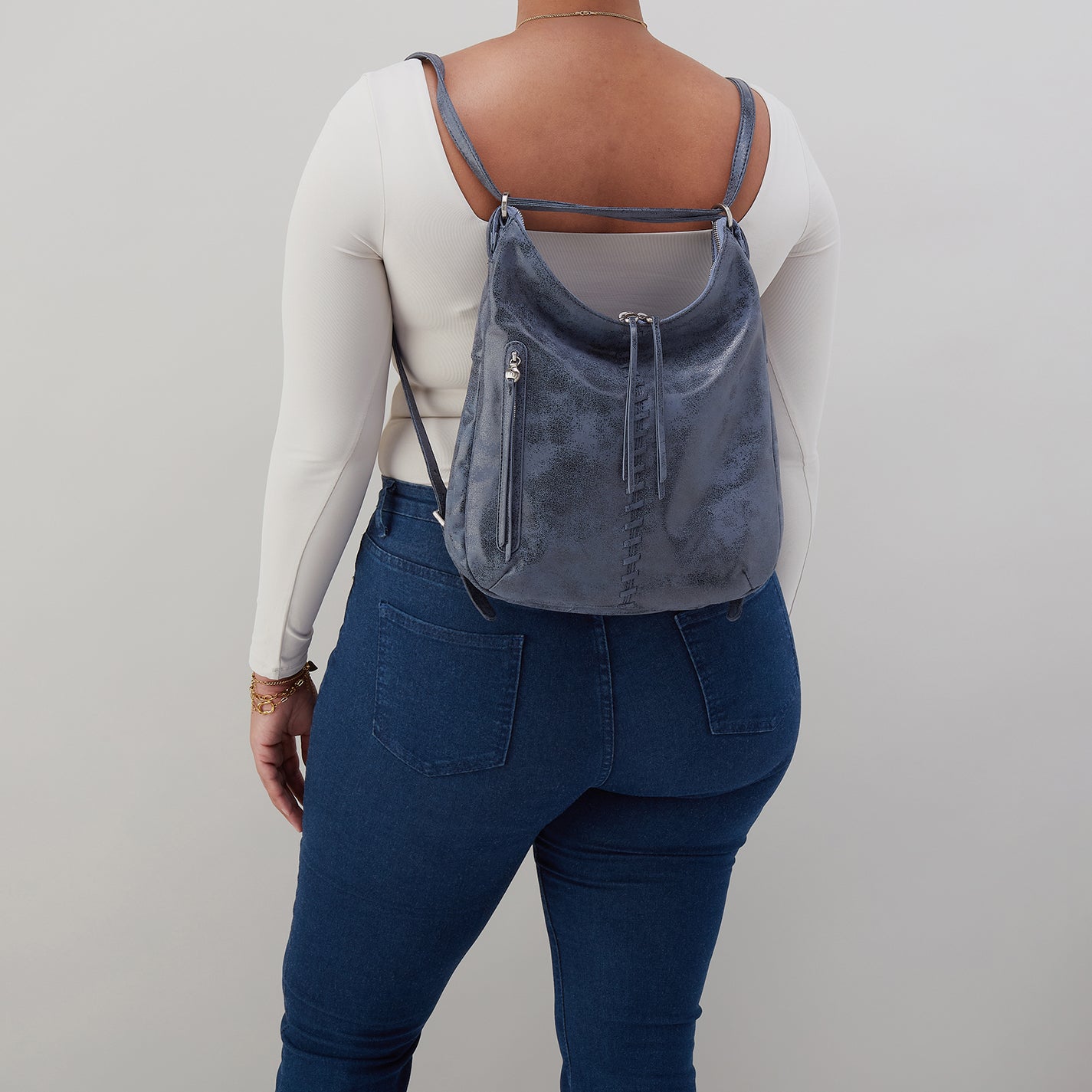 Merrin Convertible Backpack in Buffed Leather - Indigo Sky - Image 4