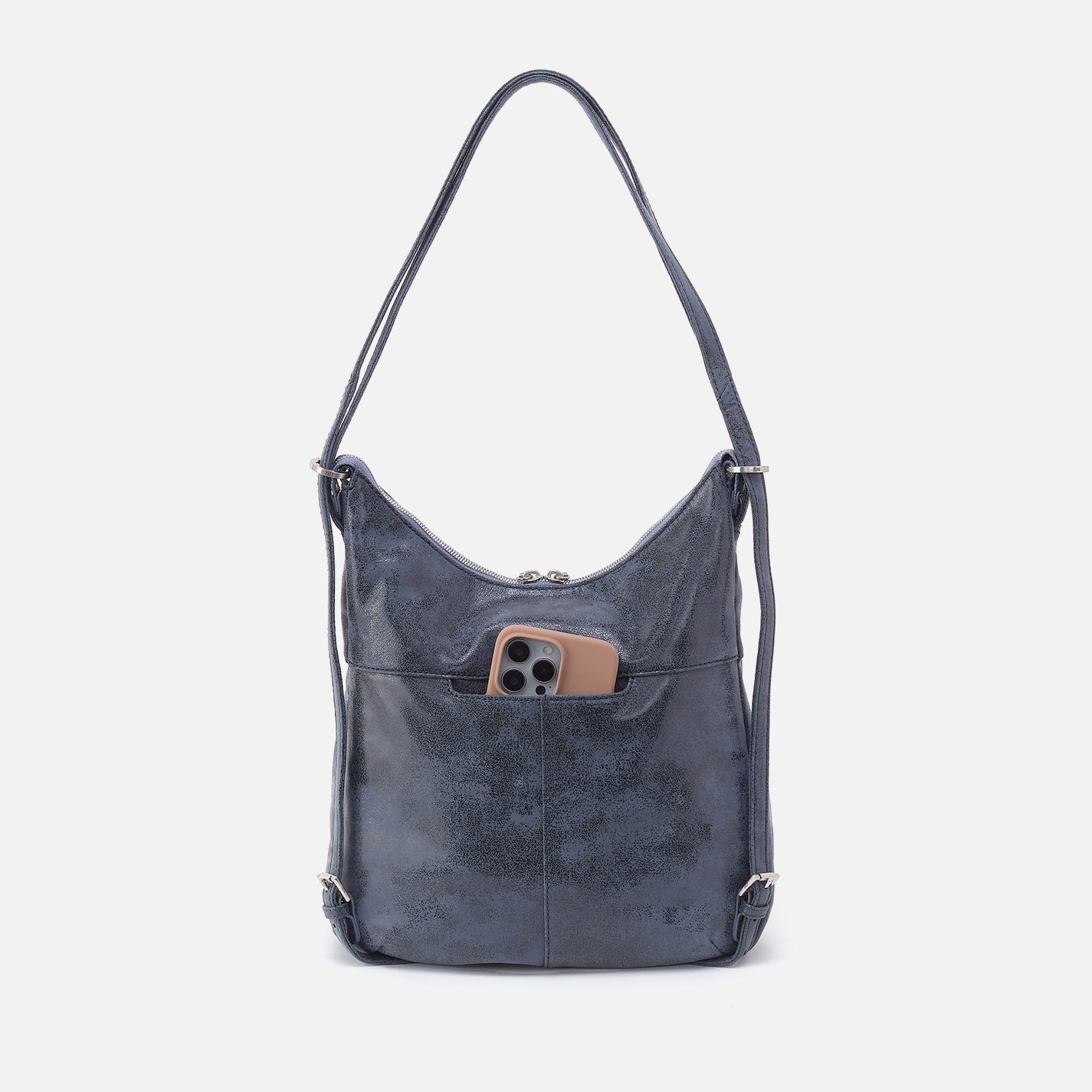 Merrin Convertible Backpack in Buffed Leather - Indigo Sky - Image 6