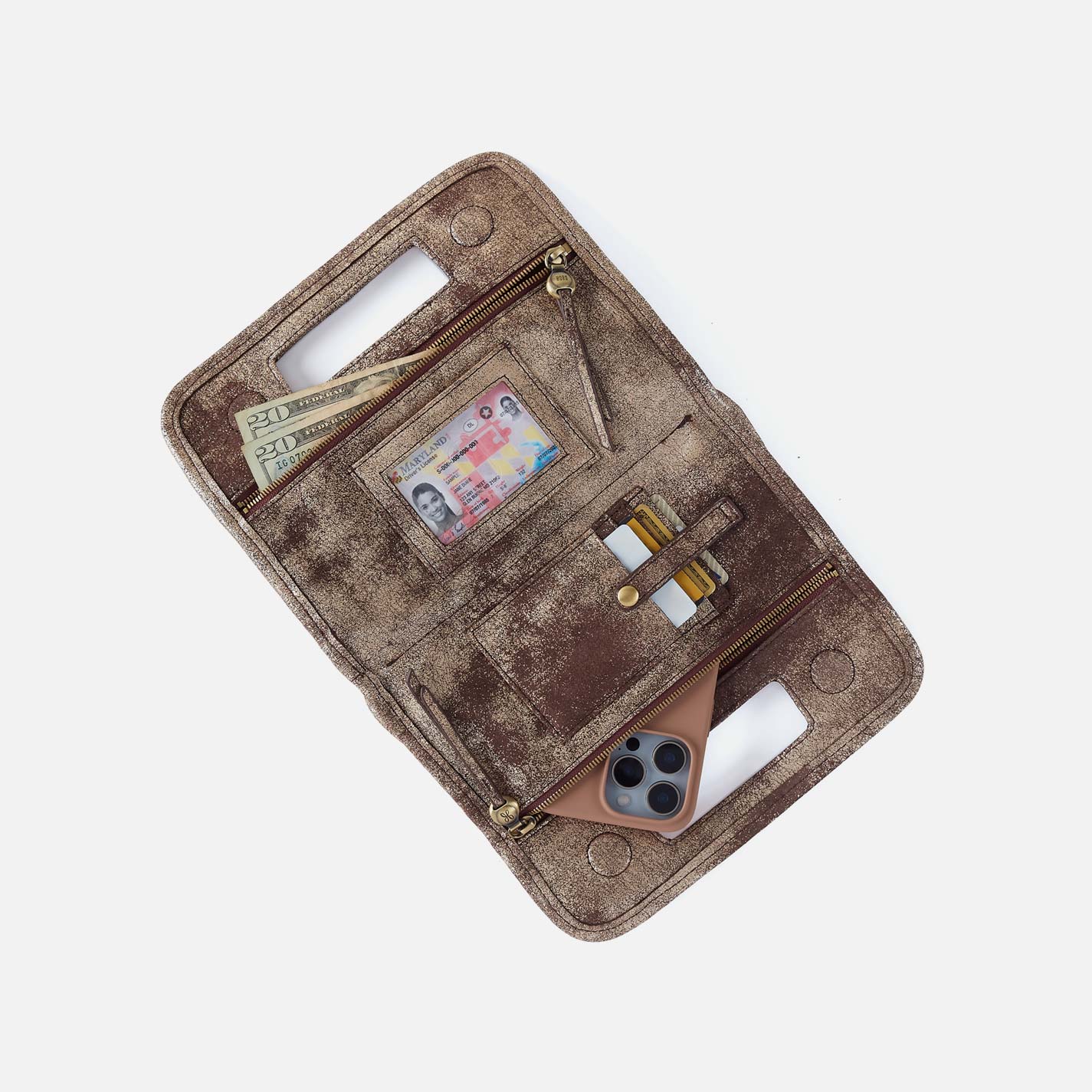 Ace Clutch in Metallic Leather - Cocoa Platinum - Image 4