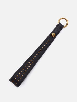 Stud Wrist Strap in Pebbled Leather - Black