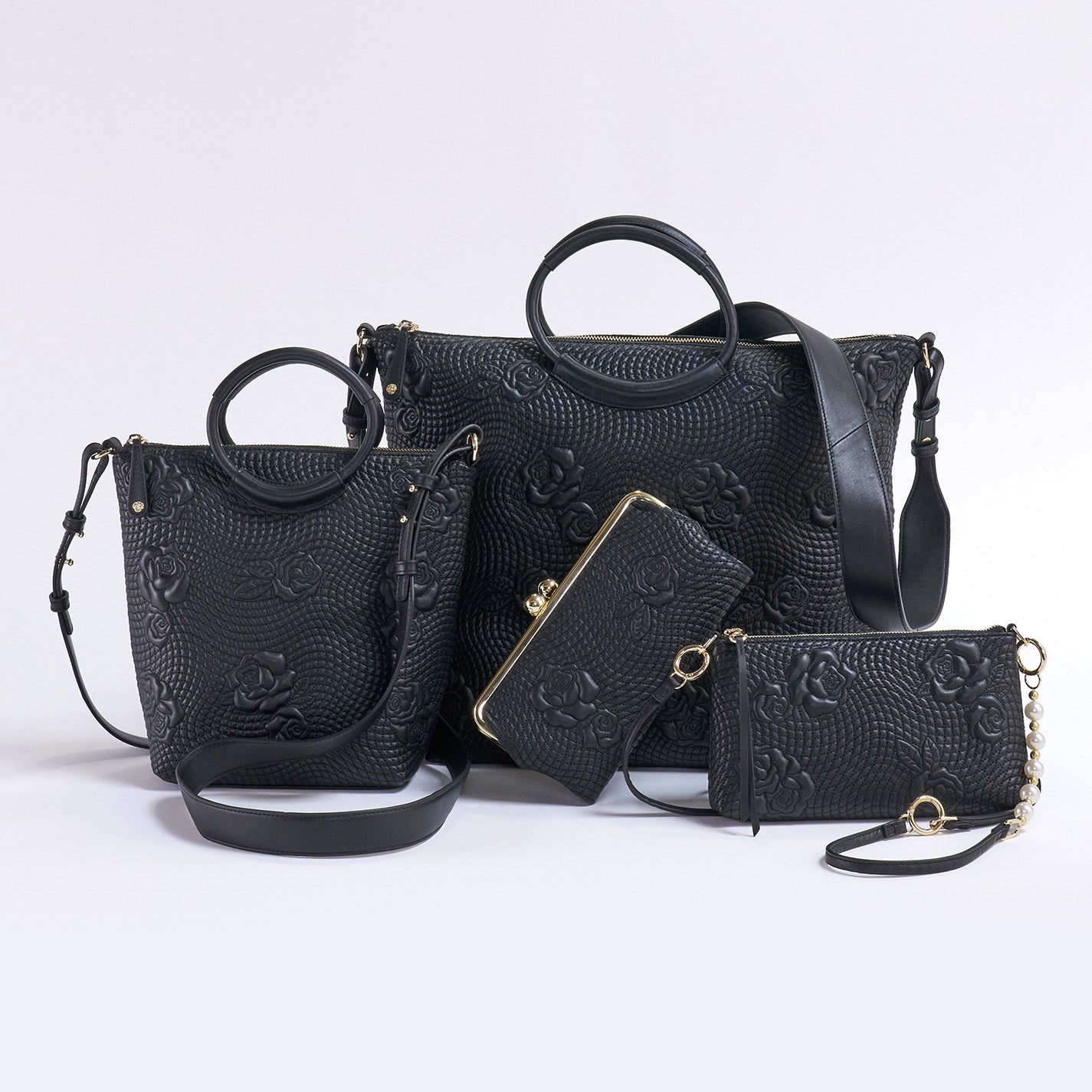 Maggie Crossbody In Smooth Leather - Black Quilted Rose - Image 2