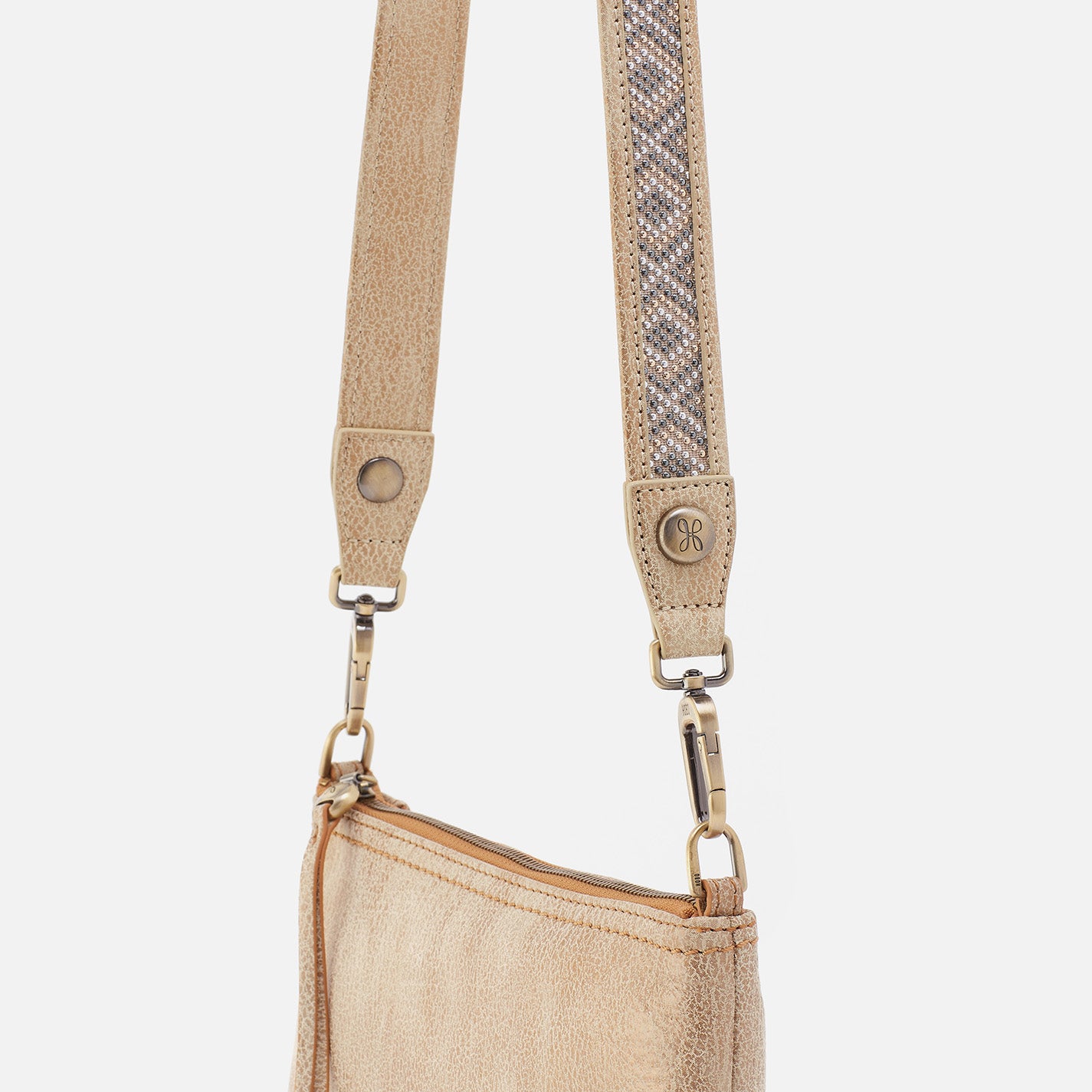 Skinny Beaded Strap in Metallic Leather - Gold Leaf - Image 2