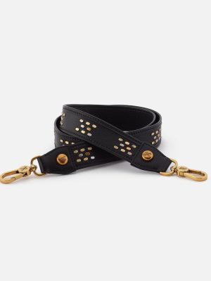 Flat Stud Guitar Strap In Polished Leather - Black