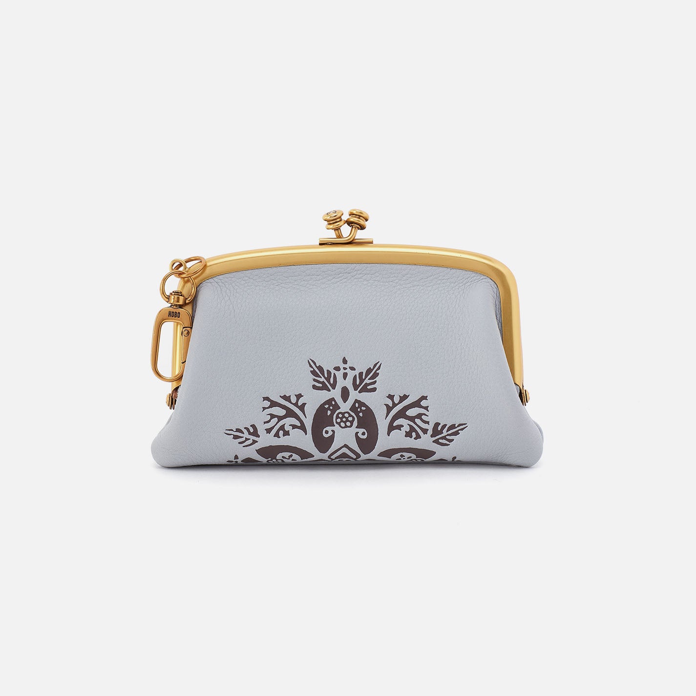 Cheer Frame Pouch In Pebbled Leather - Blue Pearl