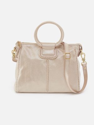 Sheila Medium Satchel In Metallic Leather - Sand Shimmer