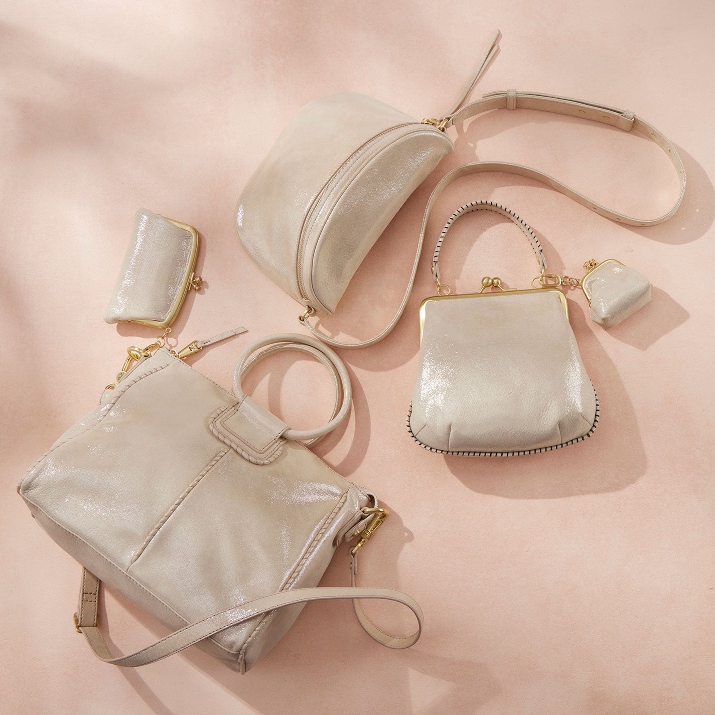 Sheila Medium Satchel In Metallic Leather - Sand Shimmer - Image 2