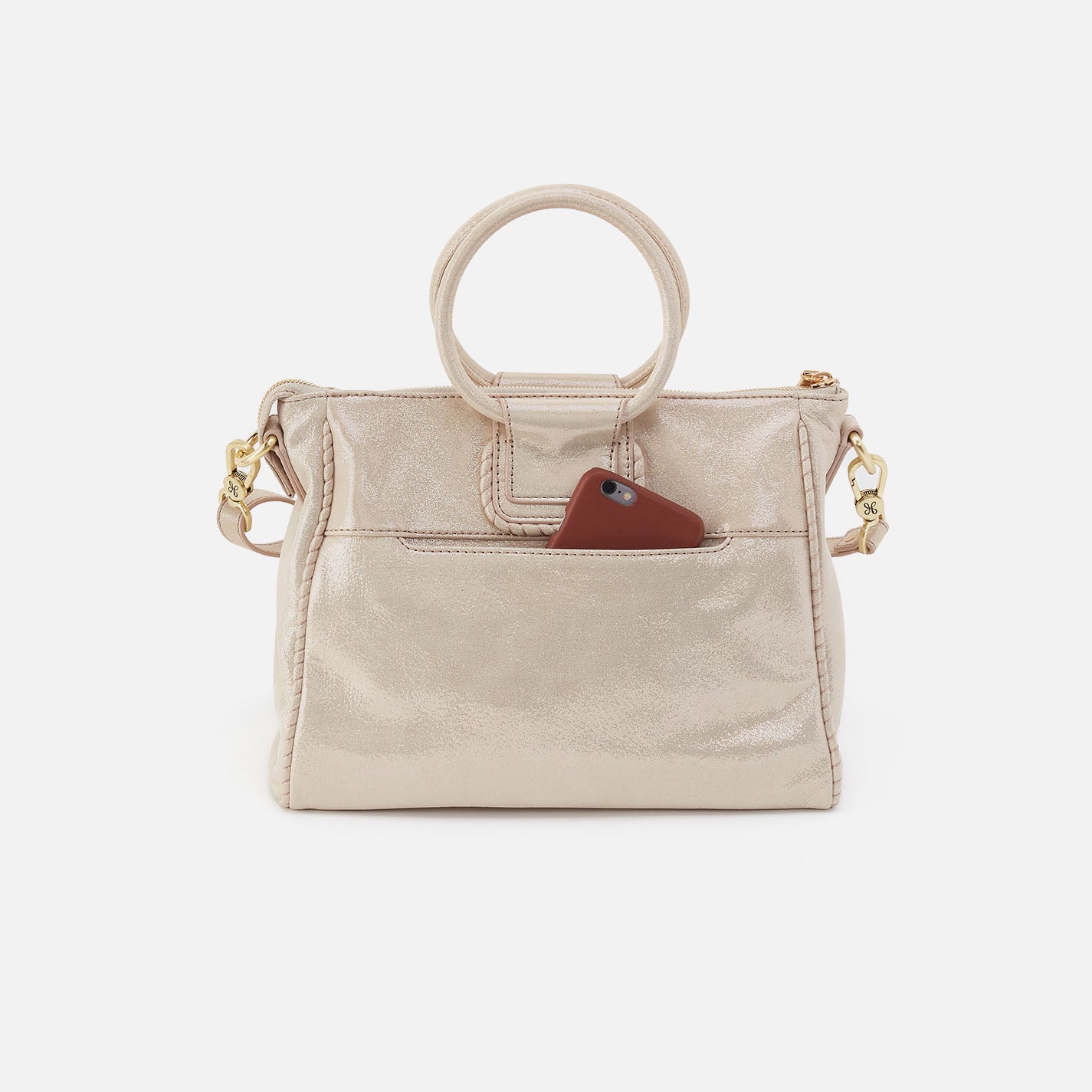 Sheila Medium Satchel In Metallic Leather - Sand Shimmer - Image 5