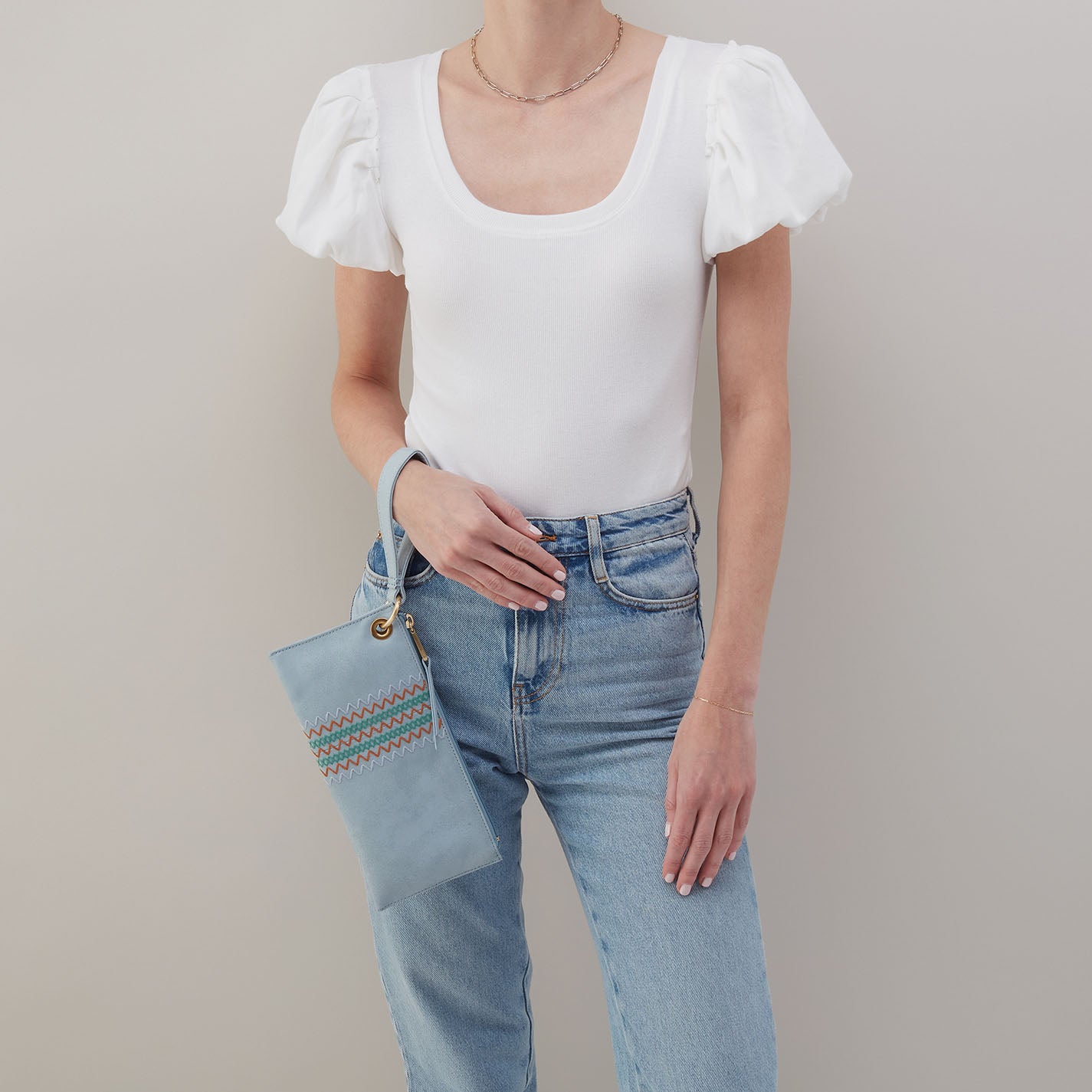 Vida Wristlet In Buffed Leather - Sky - Image 2