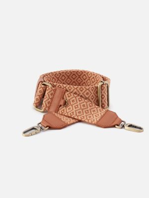 Webbing Strap In Webbing Fabric With Pebbled Leather Trim - Desert Sun