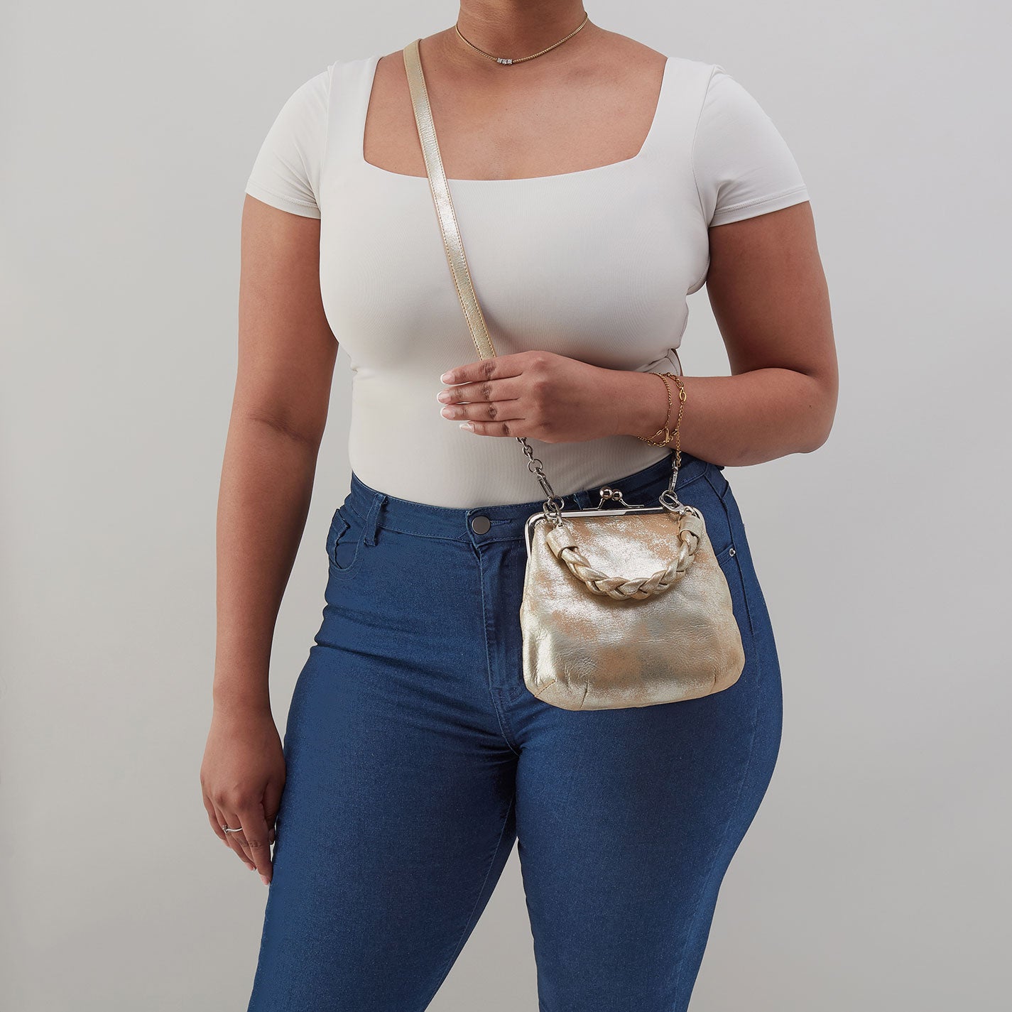 Alba Crossbody In Metallic Leather - Saddle Stardust - Image 2