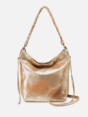Lindley Hobo In Metallic Leather - Saddle Stardust