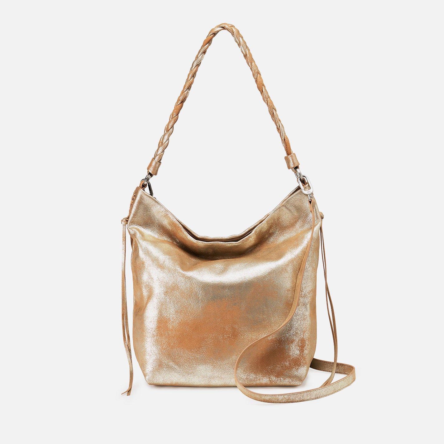 Lindley Hobo In Metallic Leather - Saddle Stardust