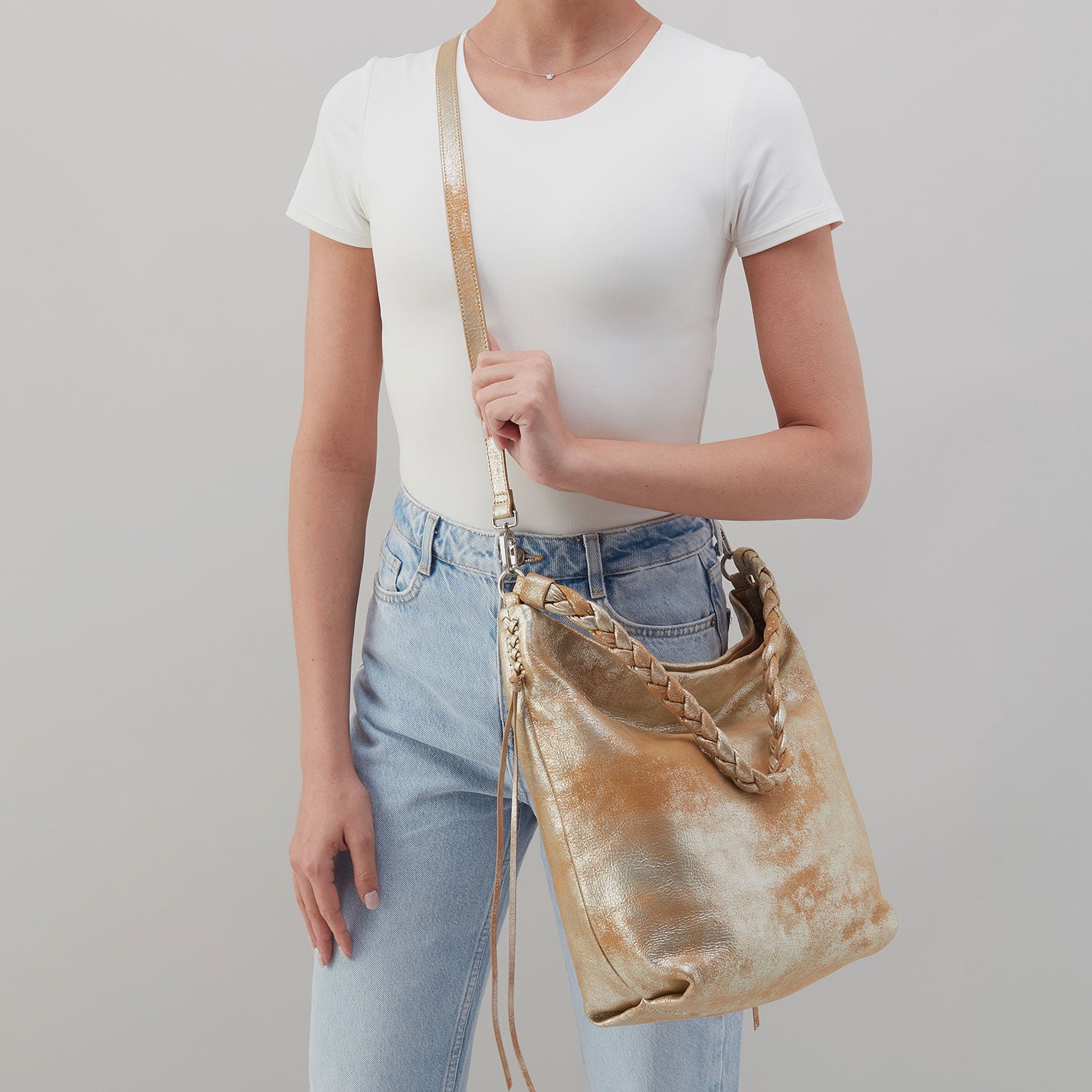 Lindley Hobo In Metallic Leather - Saddle Stardust - Image 2
