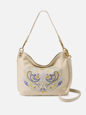 Pier Shoulder Bag In Pebbled Leather - Embroidered Birch