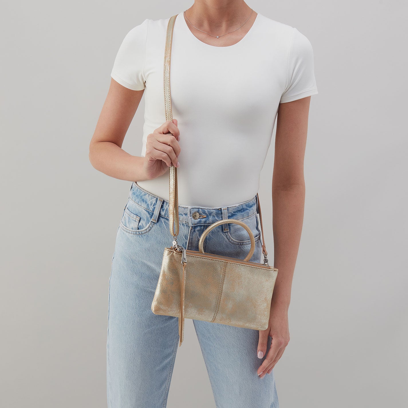 Sable Crossbody In Metallic Leather - Saddle Stardust - Image 2