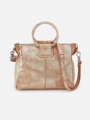 Sheila Medium Satchel In Metallic Leather - Saddle Stardust