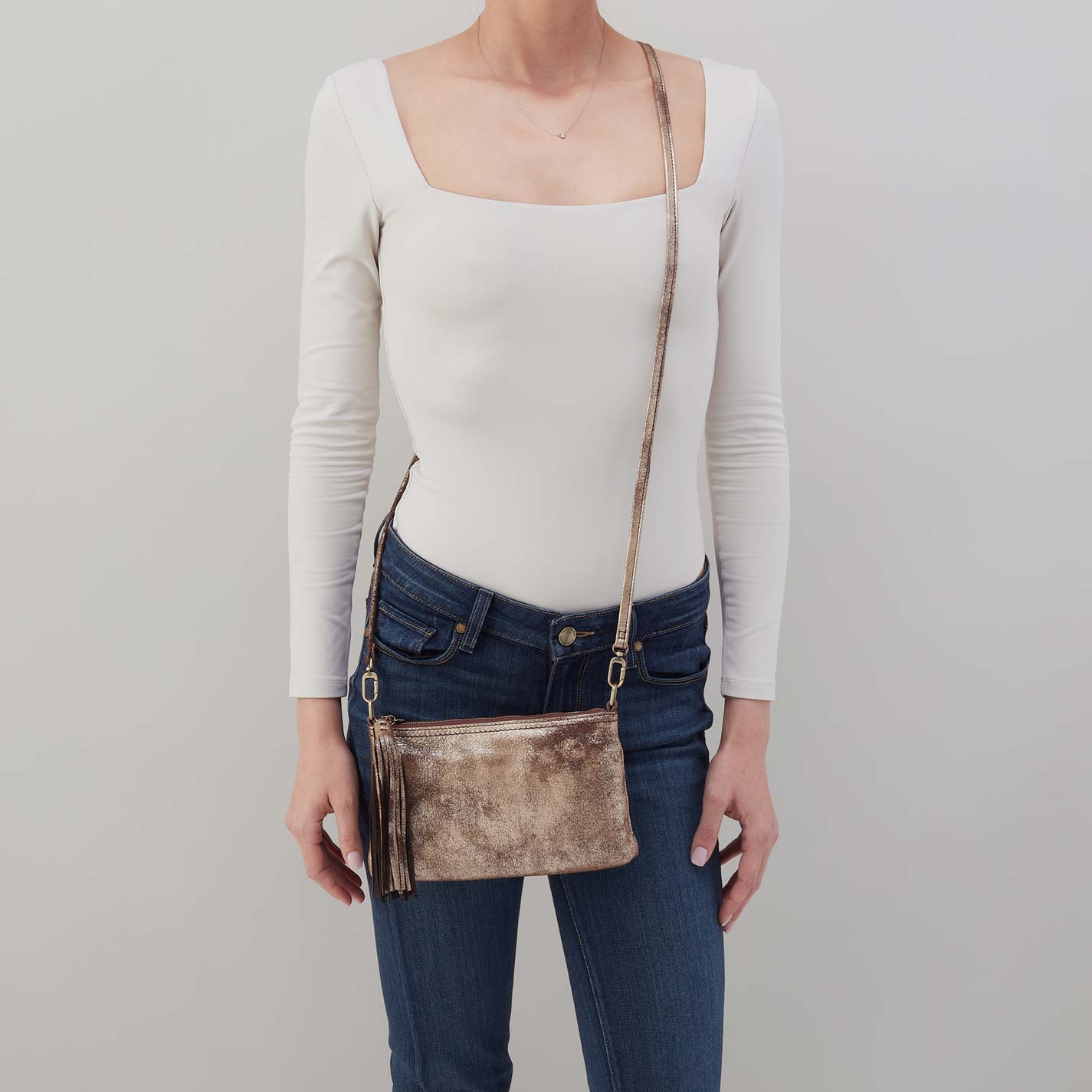Darcy Crossbody in Metallic Leather - Cocoa Platinum - Image 2