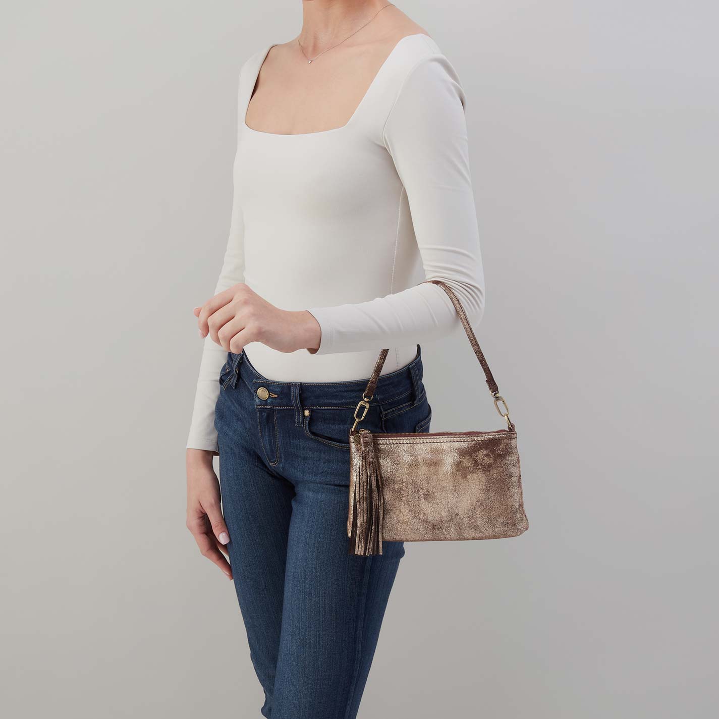 Darcy Crossbody in Metallic Leather - Cocoa Platinum - Image 4