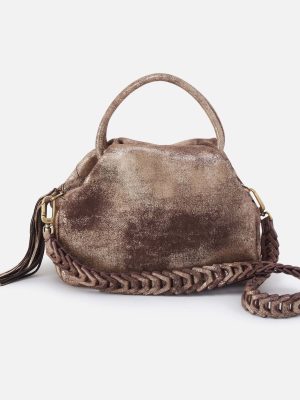Darling Small Satchel in Metallic Leather - Cocoa Platinum