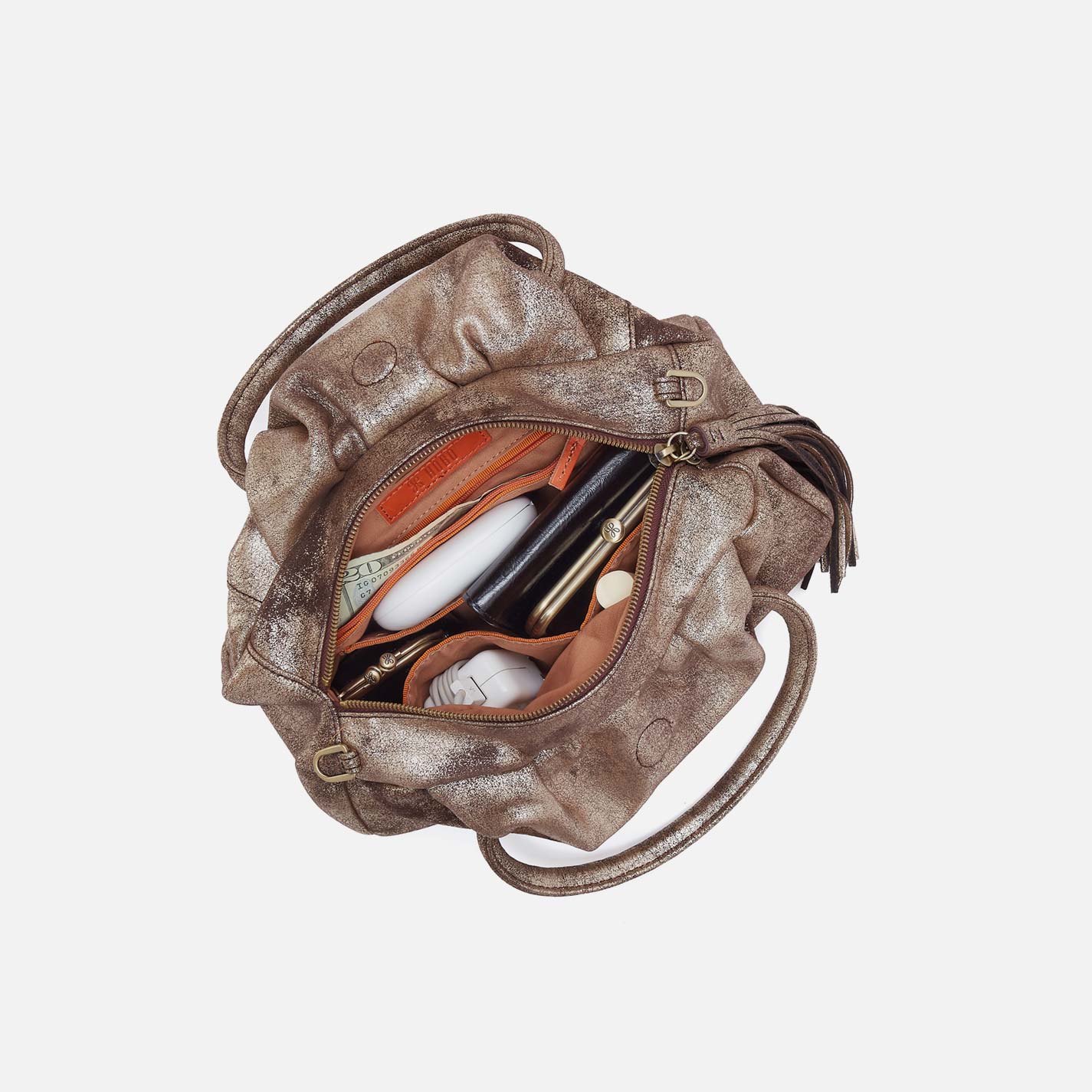 Darling Small Satchel in Metallic Leather - Cocoa Platinum - Image 4