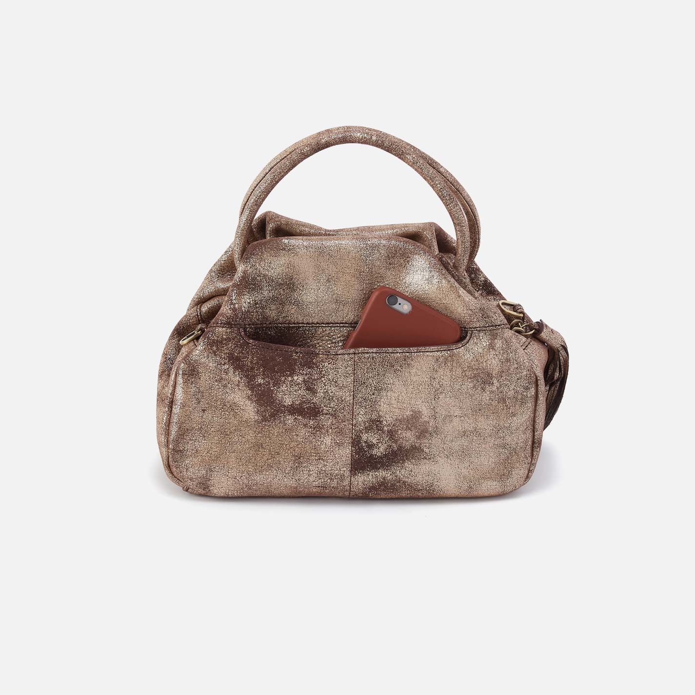 Darling Small Satchel in Metallic Leather - Cocoa Platinum - Image 6