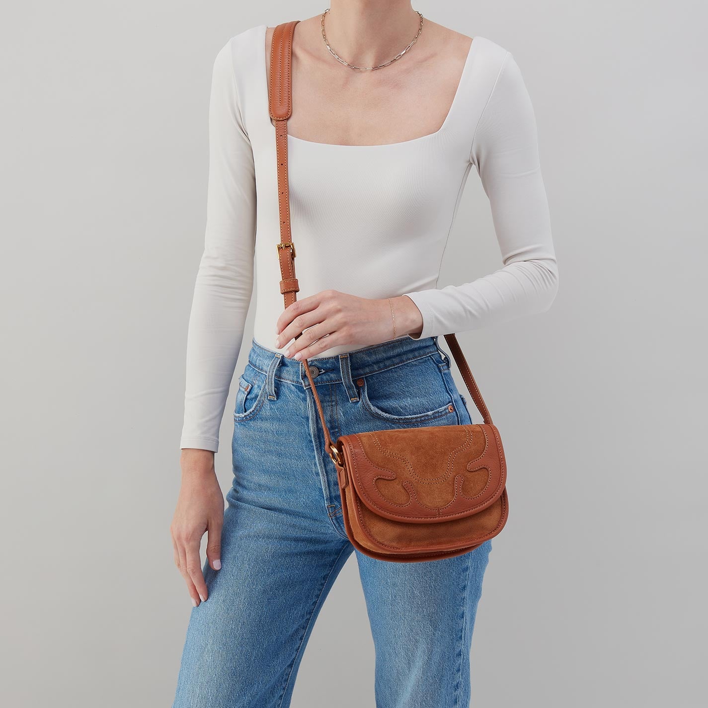 Kiva Small Crossbody in Suede Leather - Oak Barrel - Image 3