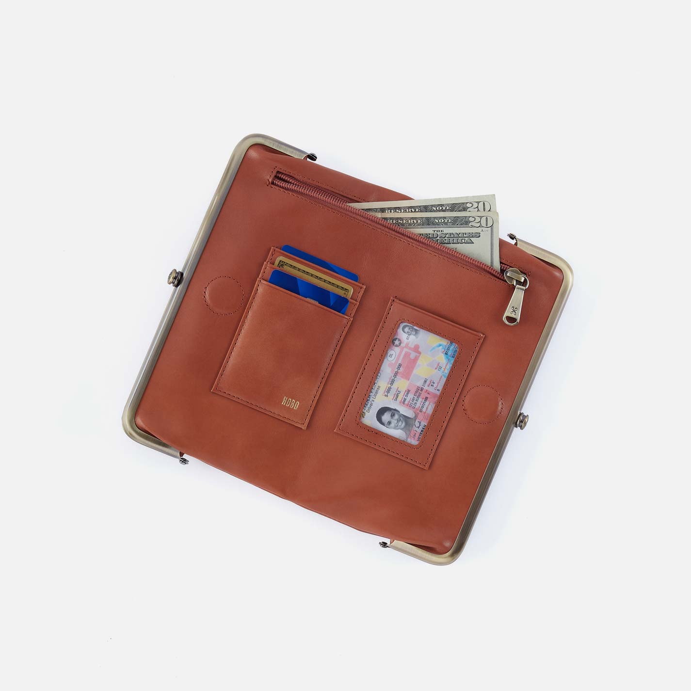 Lauren Clutch-Wallet in Smooth Leather with Multi Stitch - Timberline - Image 3