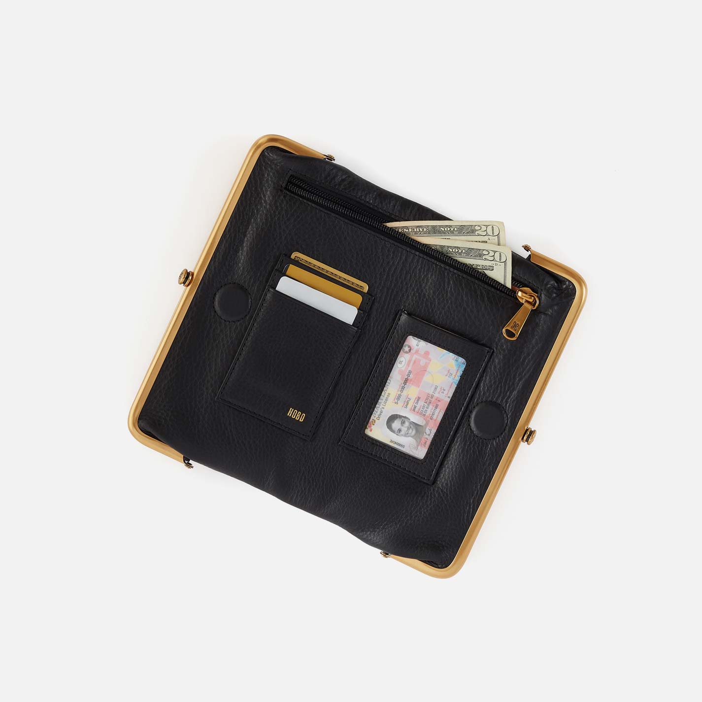 Lauren Clutch-Wallet in Pebbled Leather - Black With Studs - Image 3