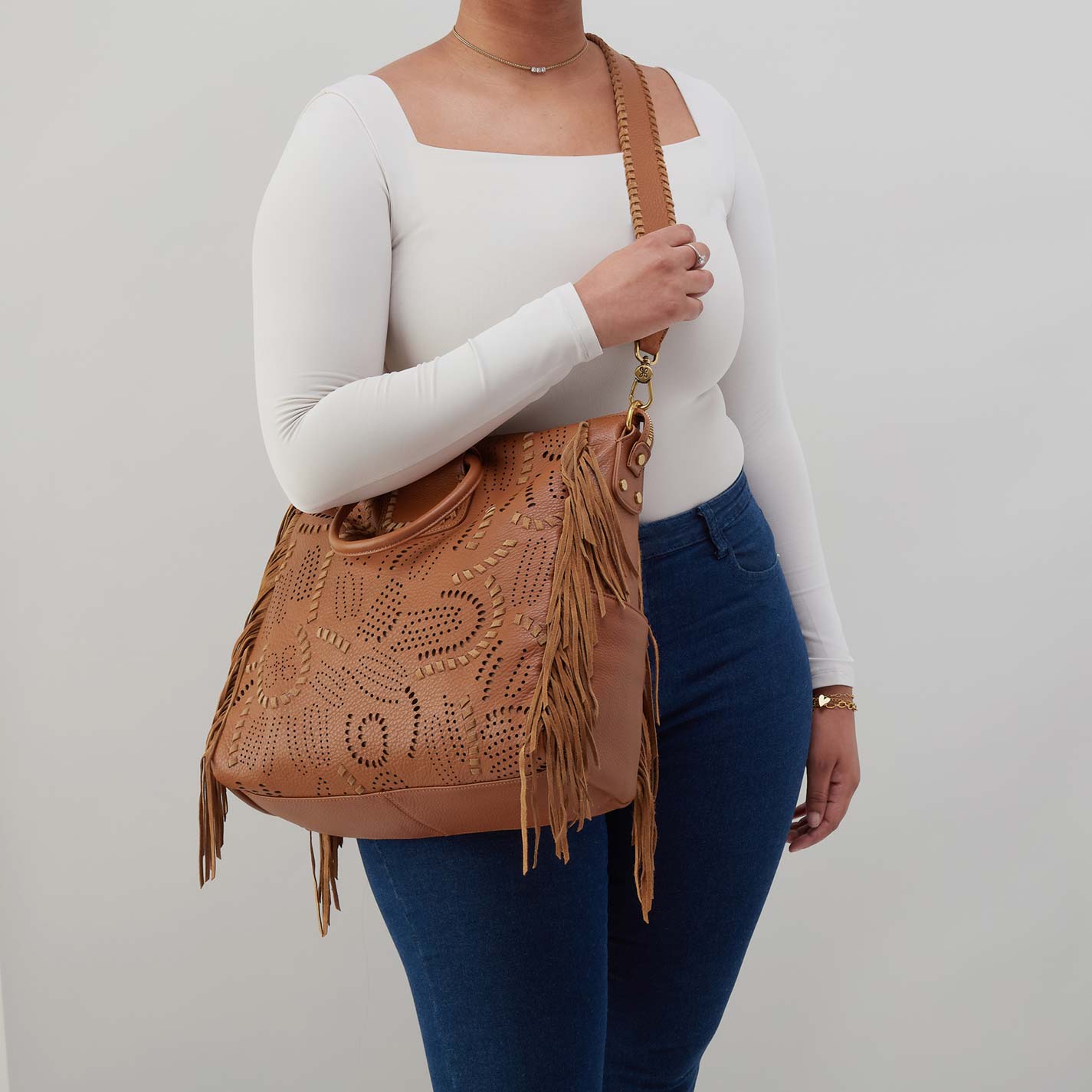 Sheila Large Satchel in Pebbled Leather - Warm Honey - Image 3