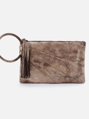 Sheila Soft Ring Clutch in Metallic Leather - Cocoa Platinum