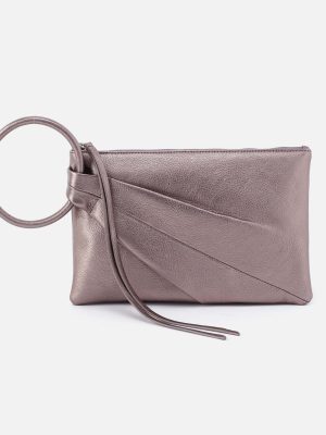 Sheila Soft Ring Clutch in Metallic Leather - Pewter Spur