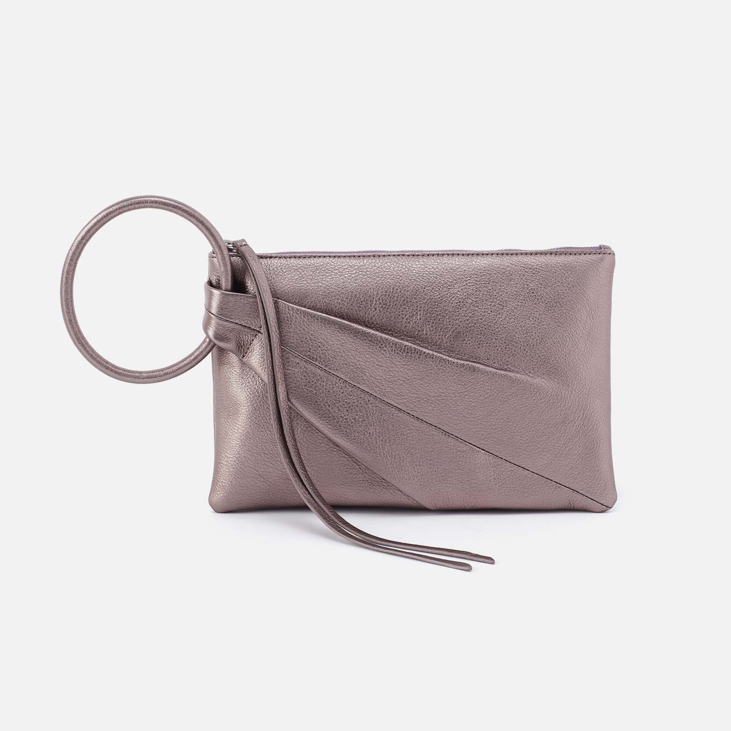 Sheila Soft Ring Clutch in Metallic Leather - Pewter Spur