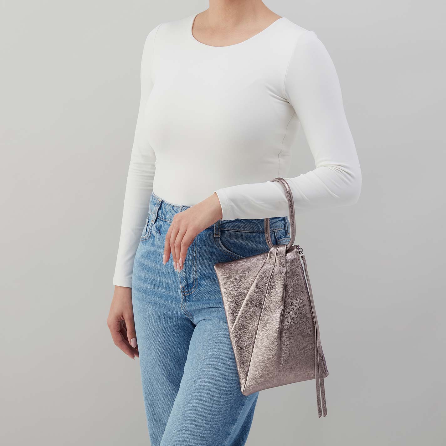 Sheila Soft Ring Clutch in Metallic Leather - Pewter Spur - Image 2