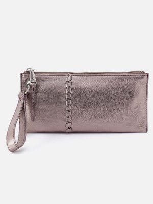 Vida Wristlet in Metallic Leather - Pewter Spur