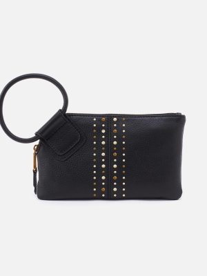 Sable Wristlet in Pebbled Leather - Black With Studs