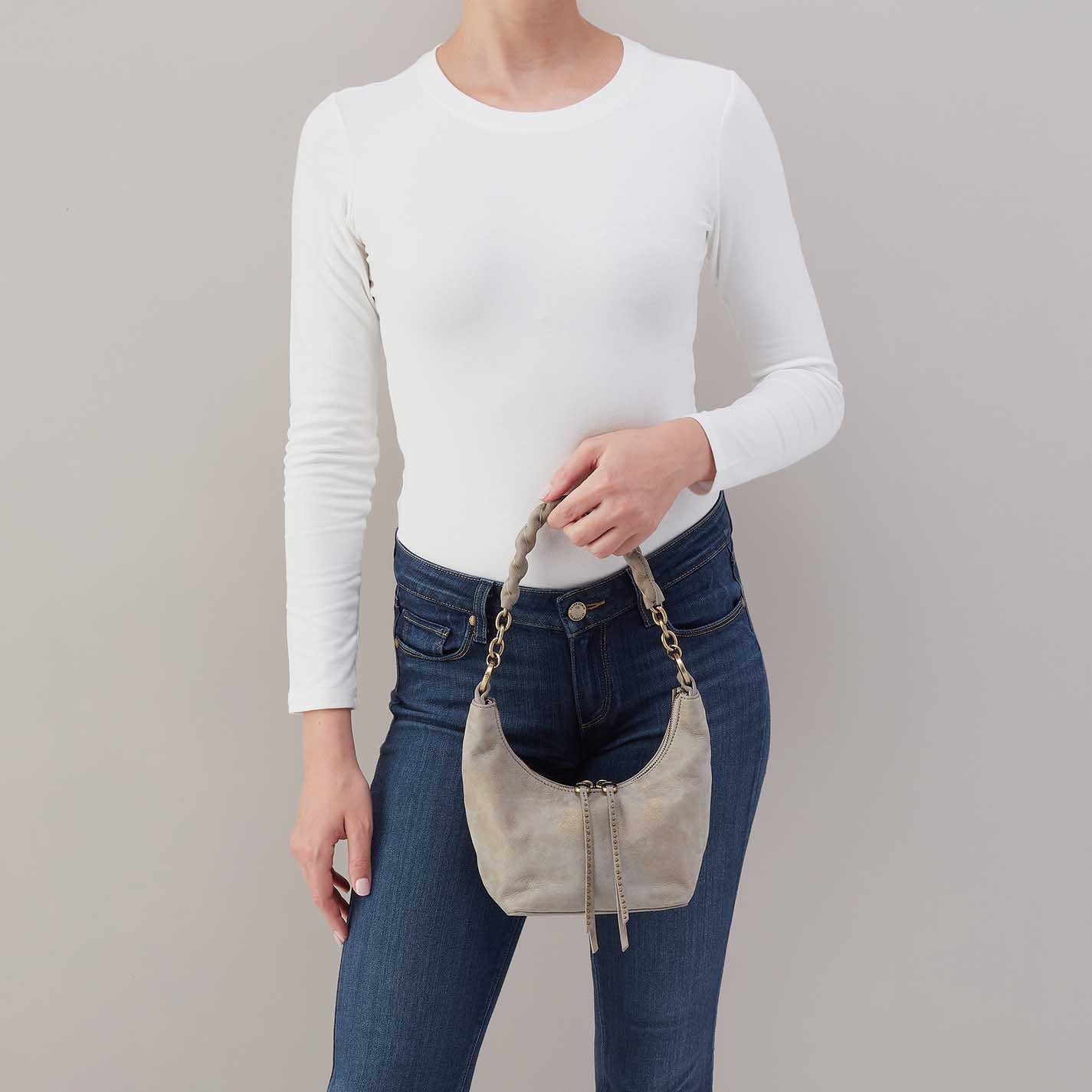 Astrid Small Crossbody in Nubuck Leather - Golden Granite - Image 5