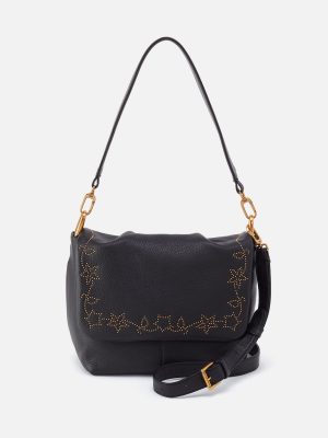Harley Convertible Shoulder Bag in Pebbled Leather - Black With Studs