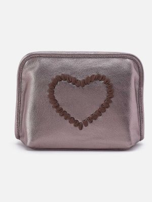 Beauty Cosmetic Pouch in Metallic Leather - Pewter Spur