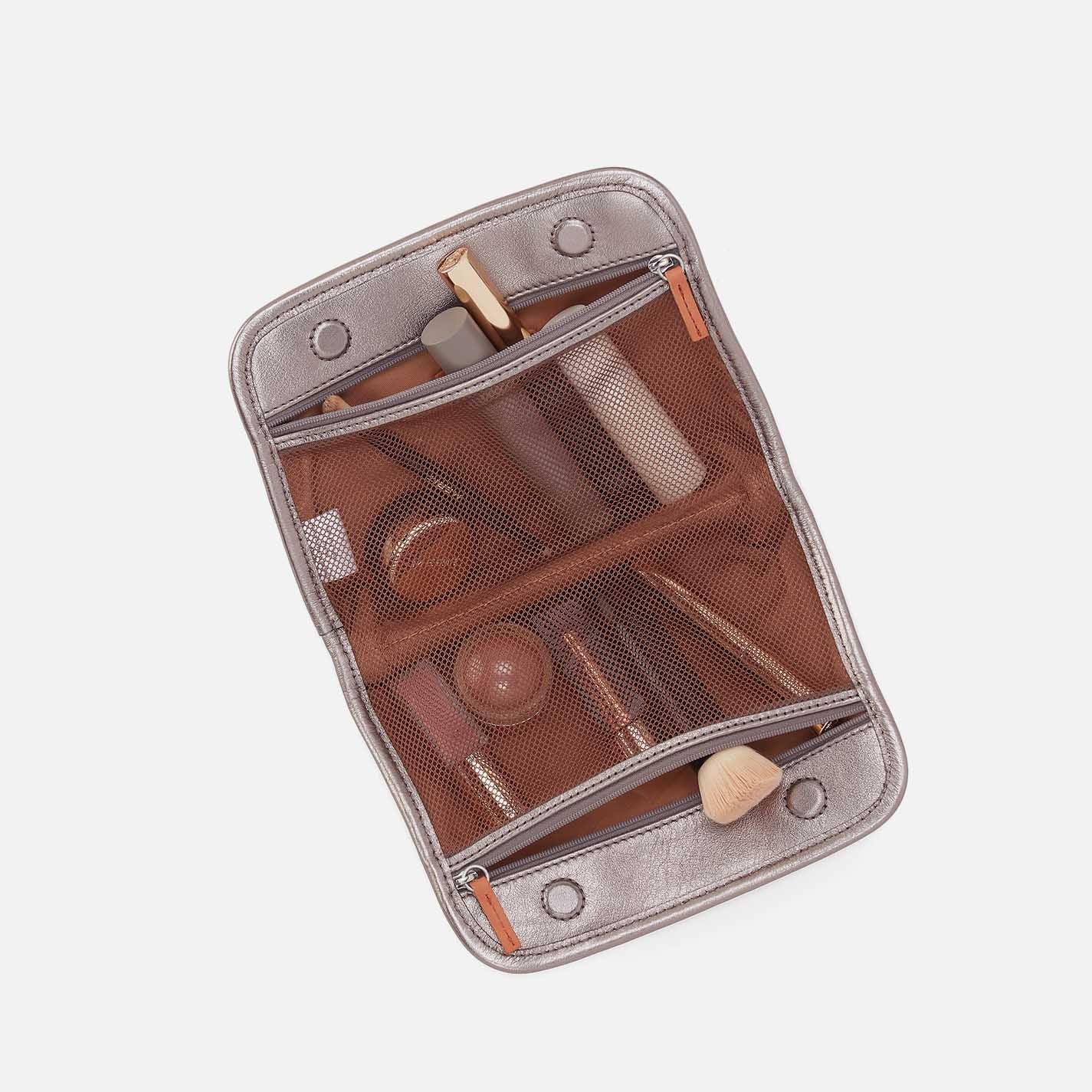 Beauty Cosmetic Pouch in Metallic Leather - Pewter Spur - Image 2