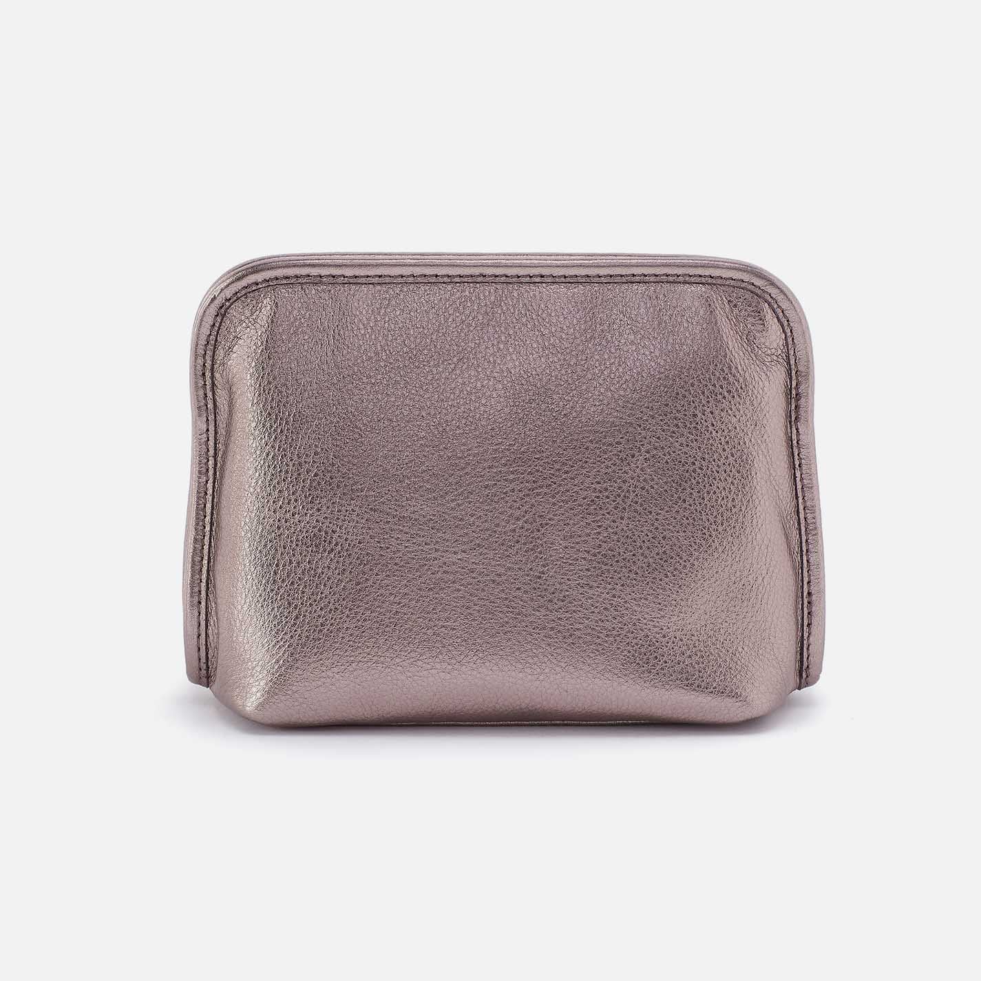 Beauty Cosmetic Pouch in Metallic Leather - Pewter Spur - Image 3