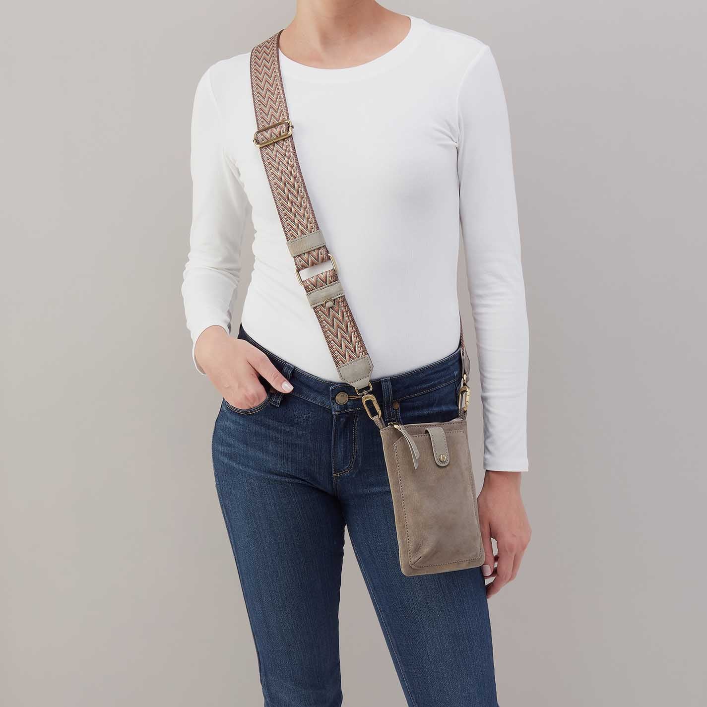 Cass Phone Crossbody in Nubuck Leather - Golden Granite - Image 2