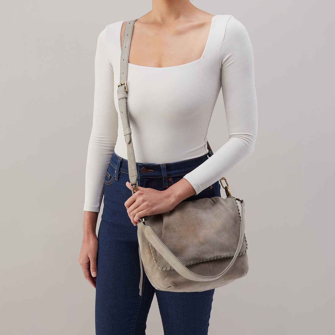 Harley Convertible Shoulder in Nubuck Leather - Golden Granite - Image 4