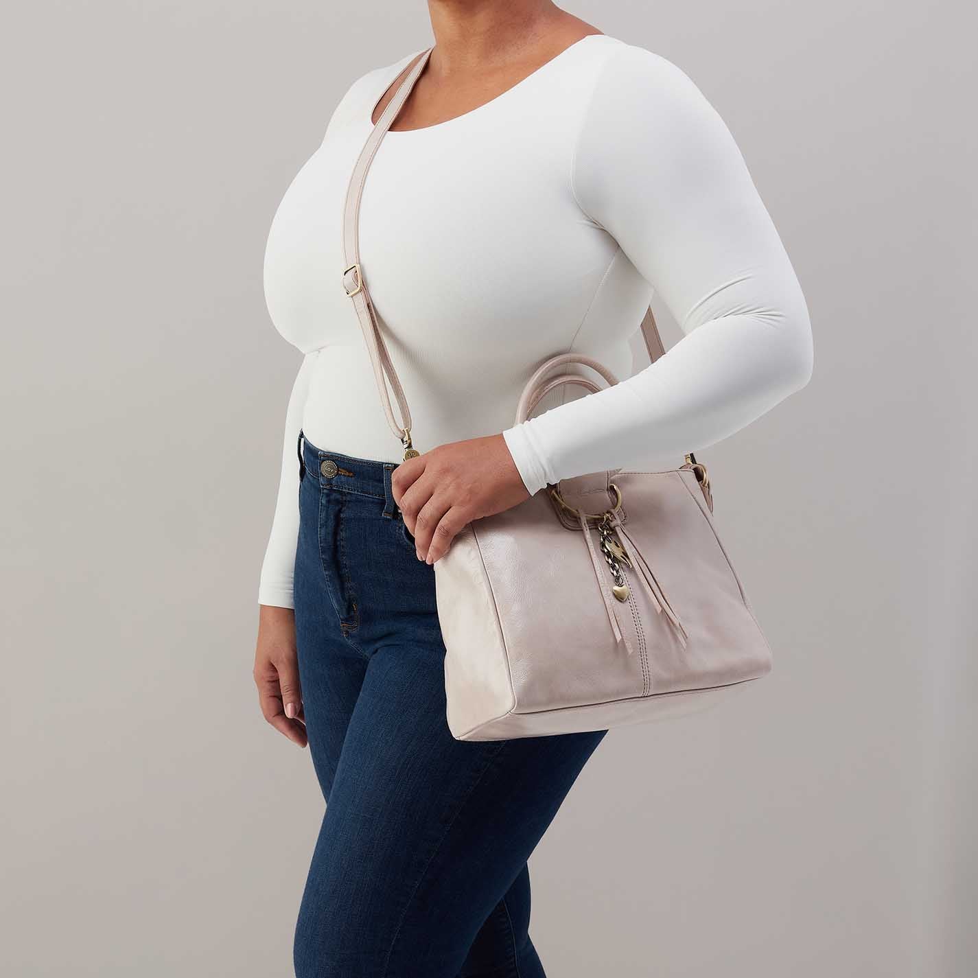 Sheila Medium Satchel in Aniline Gloss Leather - Stone Gloss - Image 3