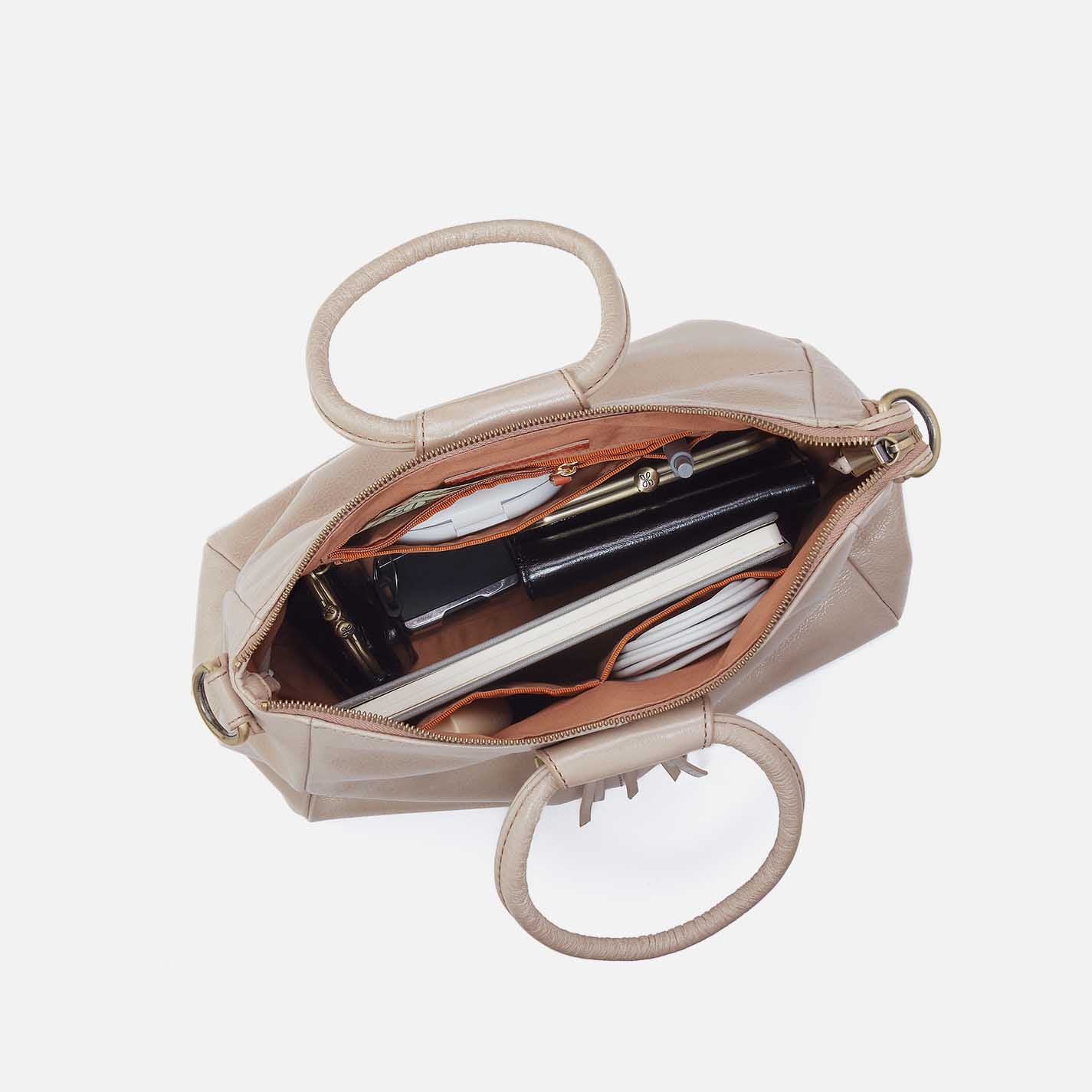 Sheila Medium Satchel in Aniline Gloss Leather - Stone Gloss - Image 4