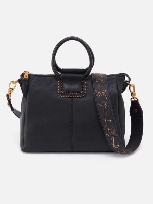 Sheila Medium Satchel in Pebbled Leather - Black With Studs
