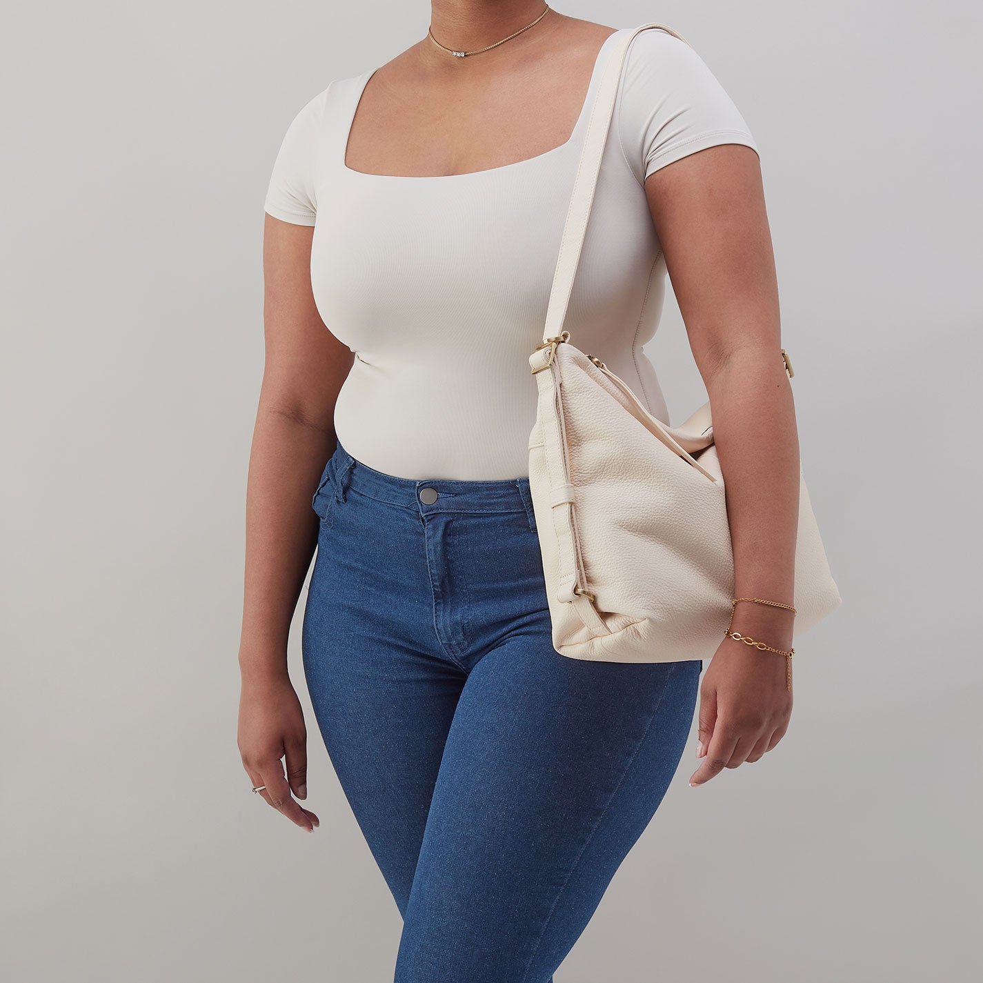 Emily Convertible Backpack In Pebbled Leather - Cream - Image 3